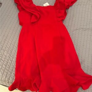 Red Ruffled Sleeveless Cocktail Dress